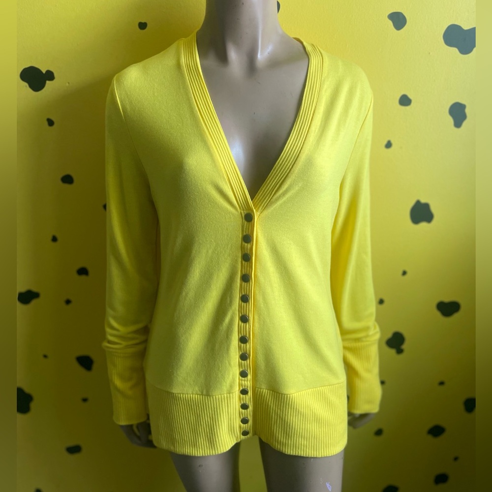 Bright Yellow Cardigan Sweater Oversized Knit Top Bold Statement Aesthetic